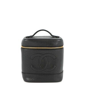 CHANEL Black Caviar Leather Logo Vanity Bag